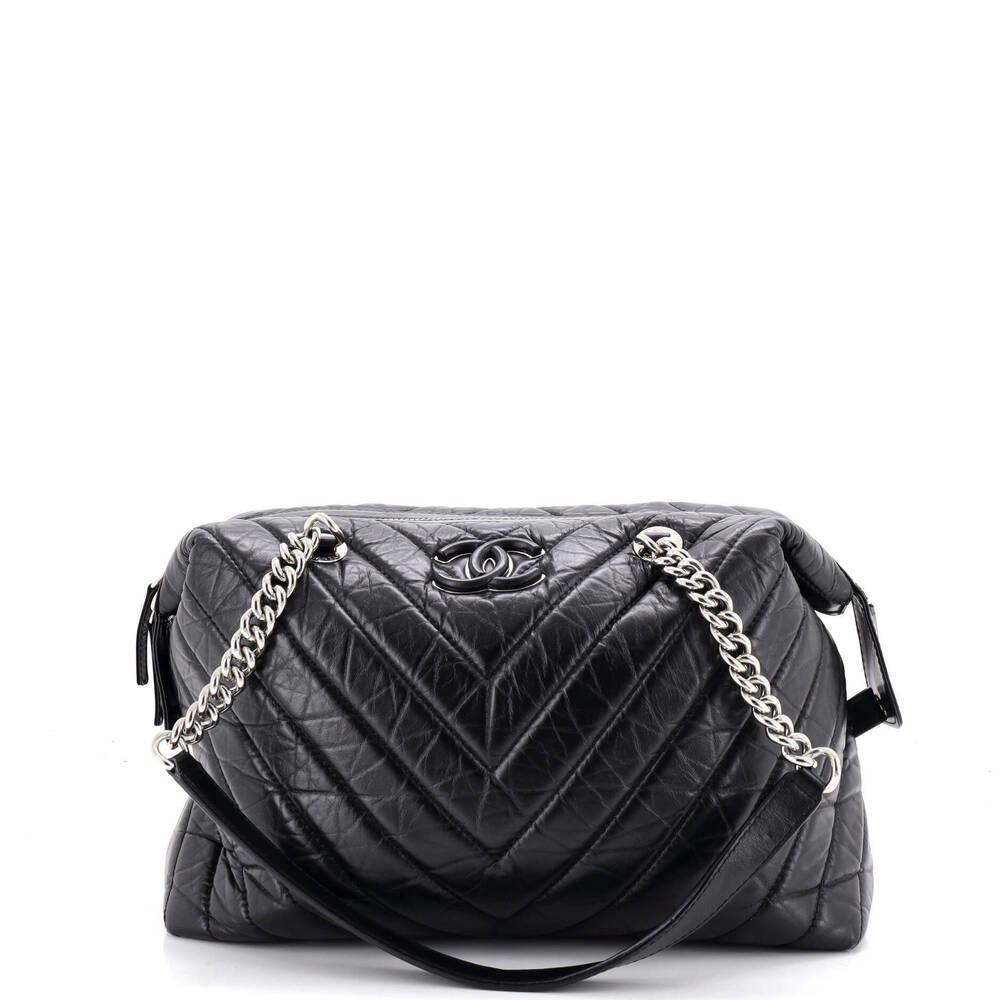 Chanel Medium CC Bowling Bag Chevron Aged Calfskin